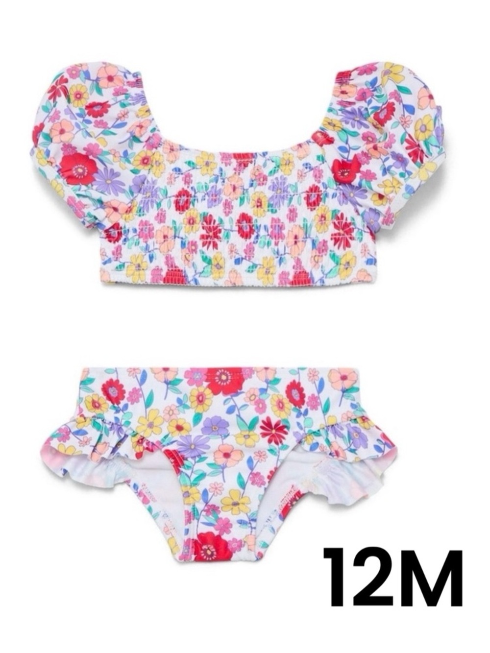 Wonder Nation Baby Girl Puff-Sleeve Floral Bikini Swimsuit Set